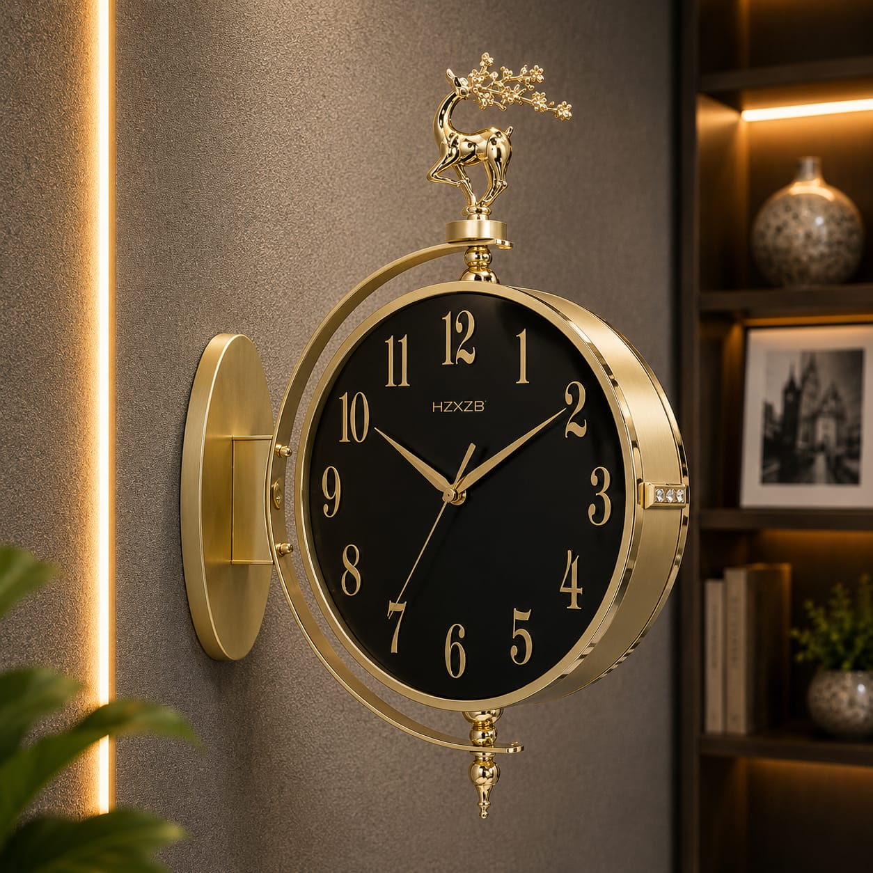 Vintage Dual Dial Hanging Clock – Roman Numeral with Deer Mount