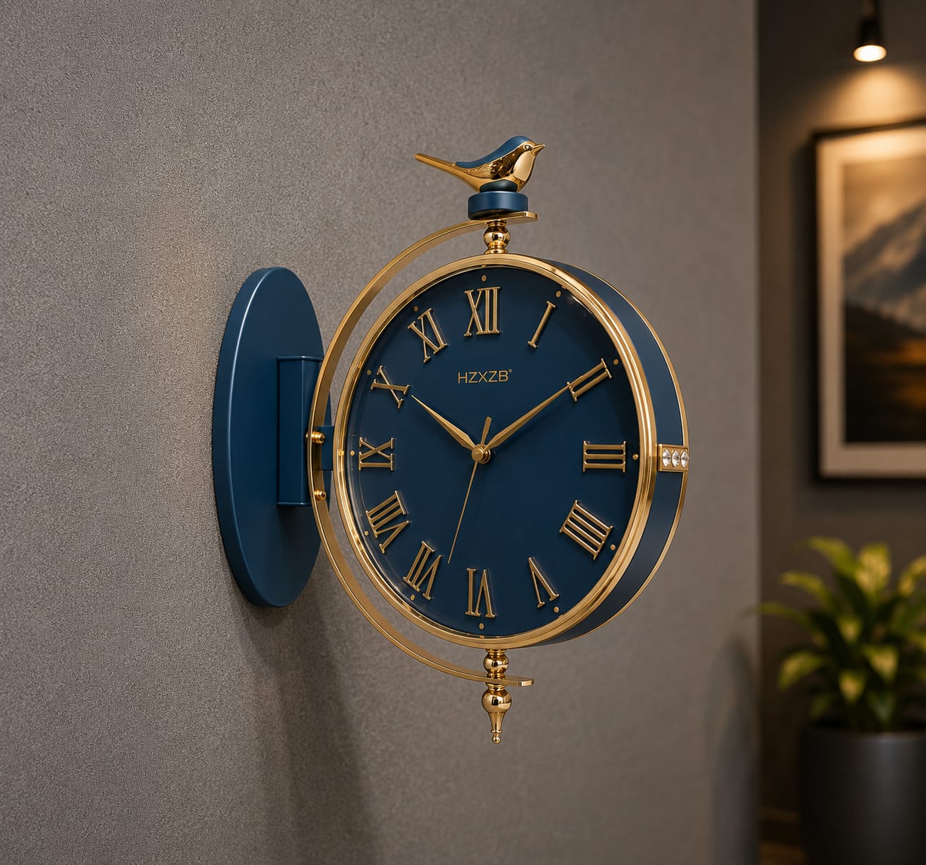 Vintage Dual Dial Hanging Clock – Roman Numeral & Songbird Topper Design