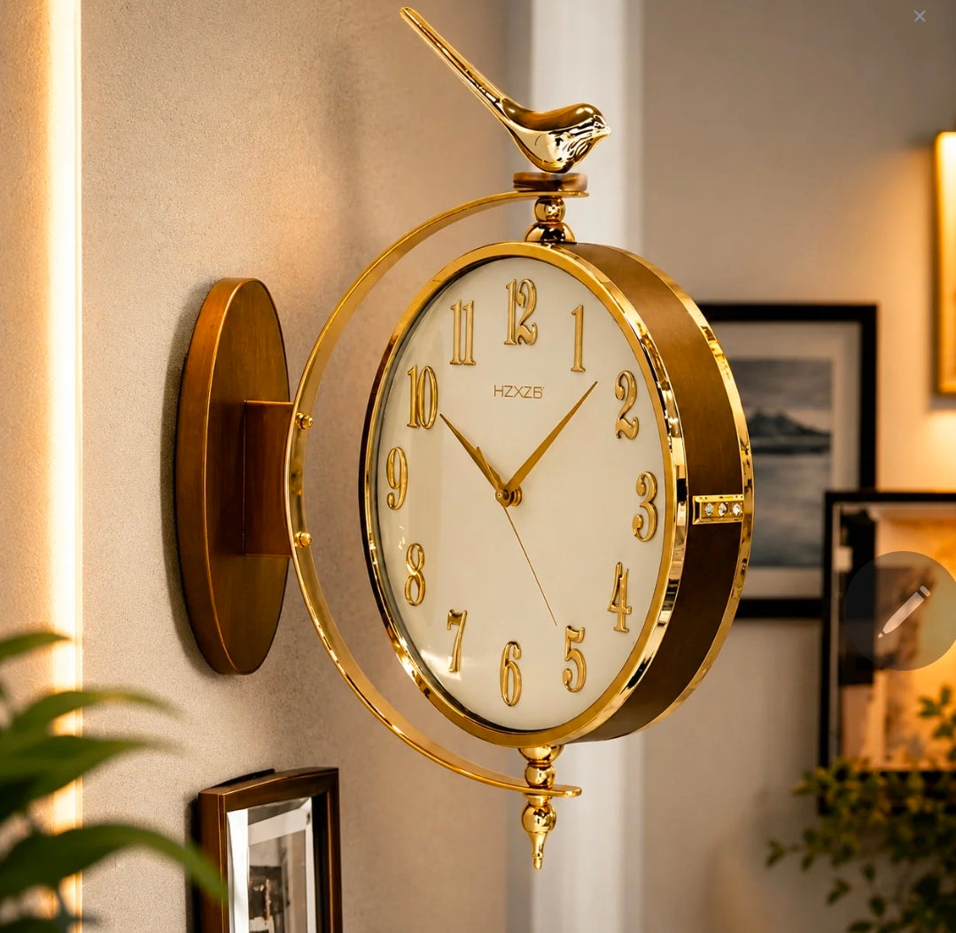 Vintage Dual Dial Hanging Clock – Roman Numeral & Songbird Topper Design