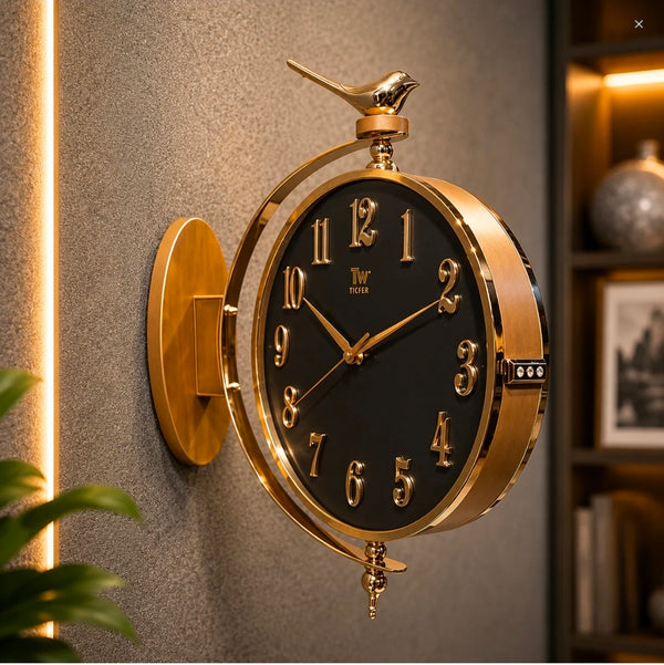 Vintage Dual Dial Hanging Clock – Roman Numeral & Songbird Topper Design