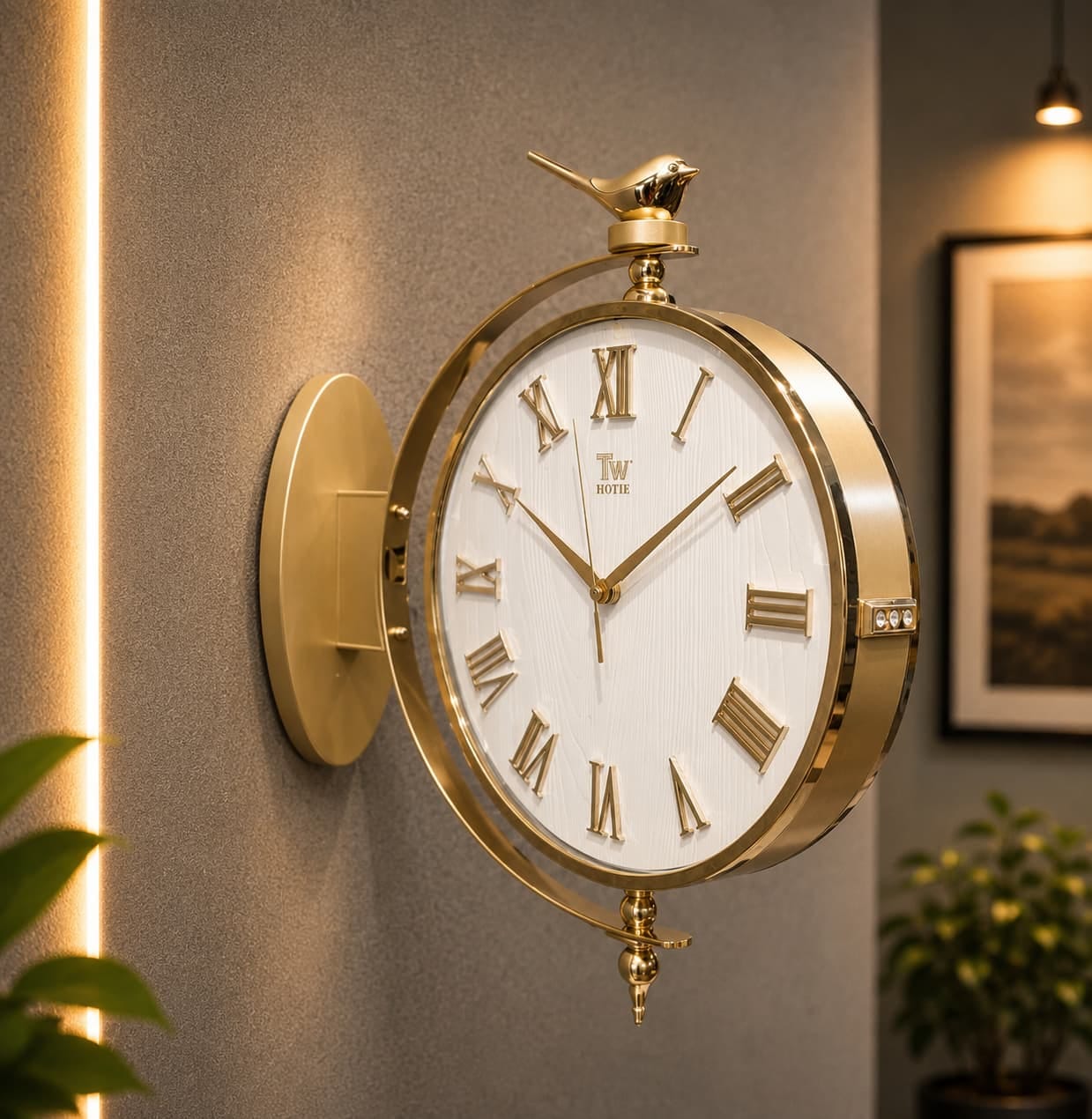 Vintage Dual Dial Hanging Clock – Roman Numeral & Songbird Topper Design