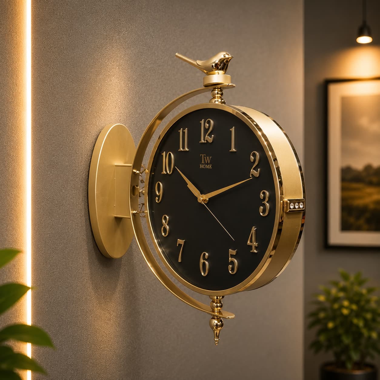 Vintage Dual Dial Hanging Clock – Roman Numeral & Songbird Topper Design