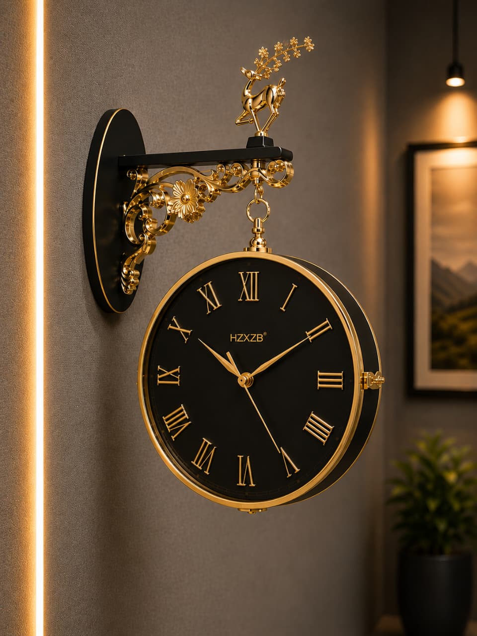Luxury Double-Sided Deer Wall Clock