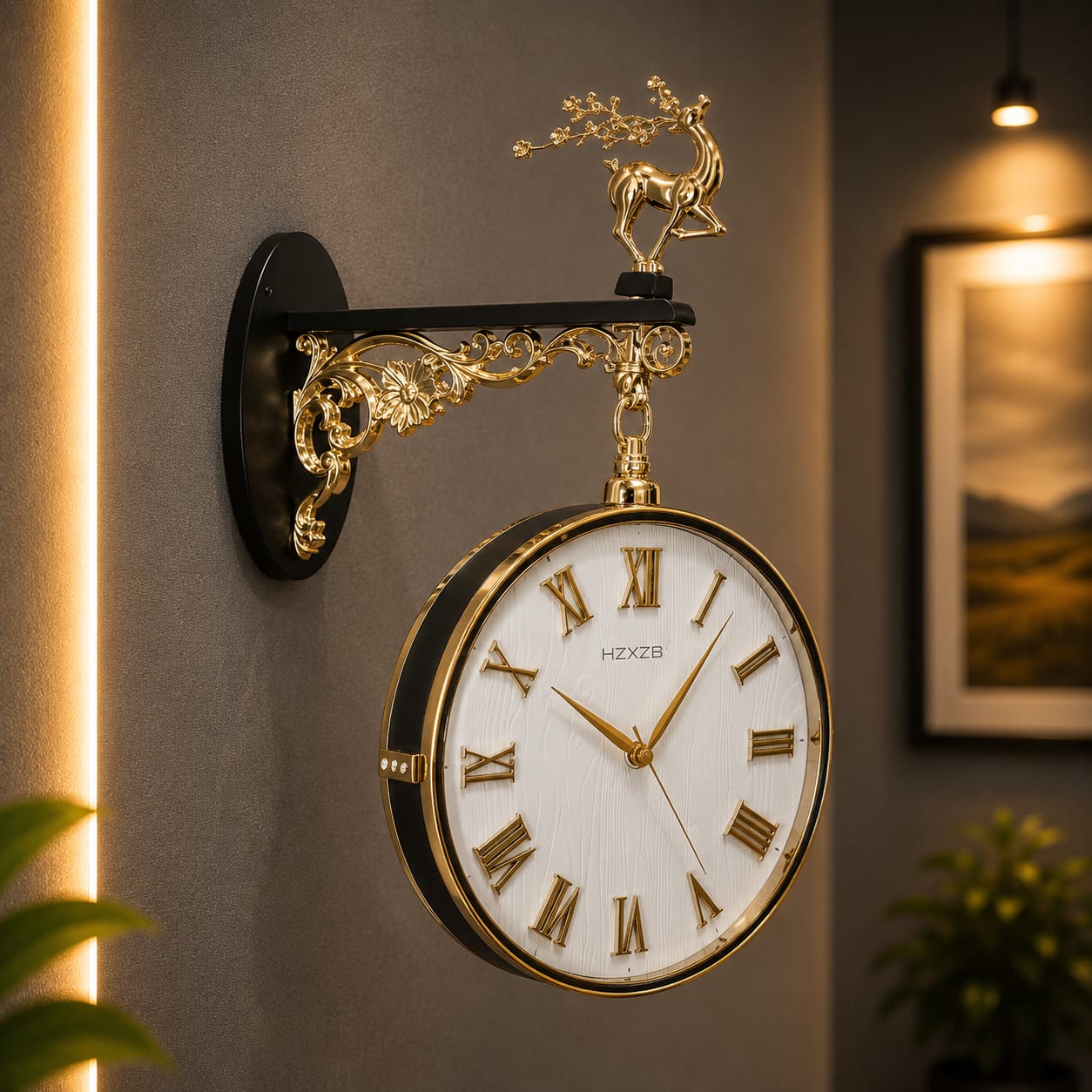 Luxury Double-Sided Deer Wall Clock