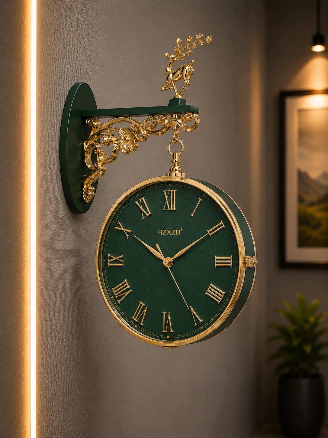 Luxury Double-Sided Deer Wall Clock