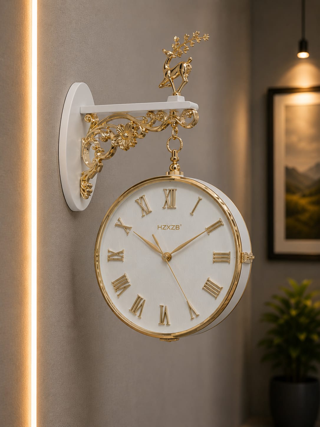 Luxury Double-Sided Deer Wall Clock