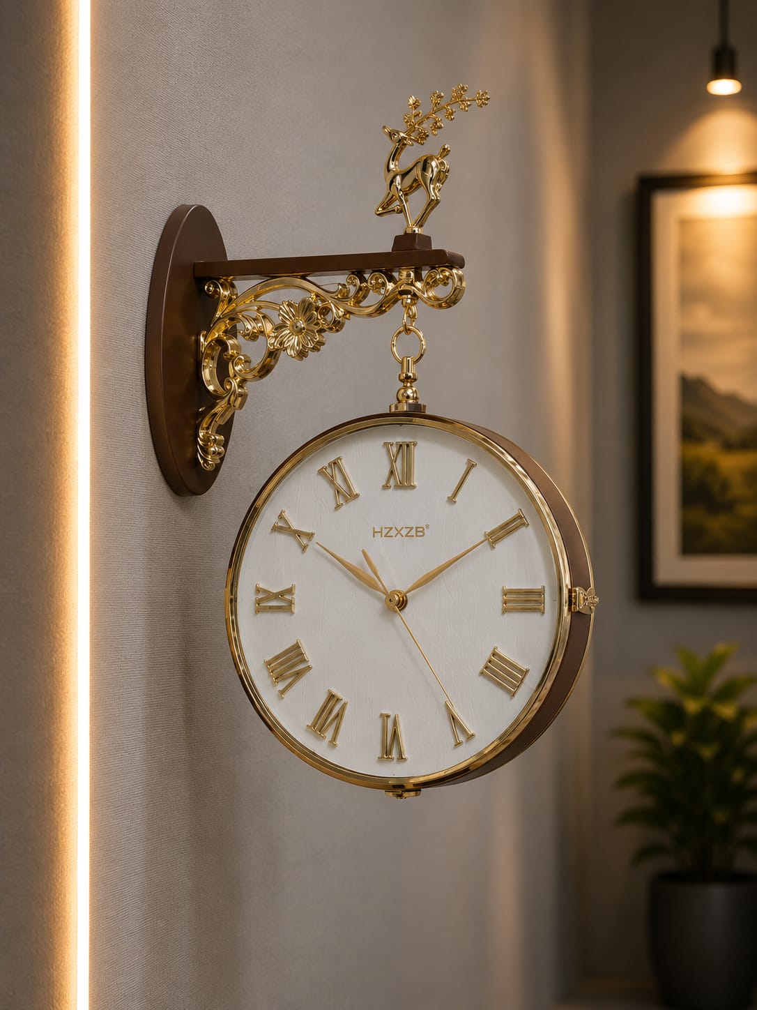 Luxury Double-Sided Deer Wall Clock