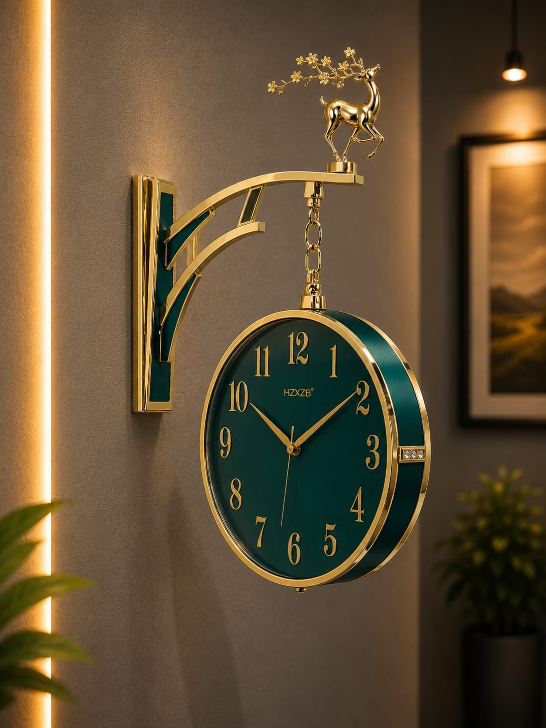 Vintage Dual Dial Hanging Clock – Ornate Antler Crest