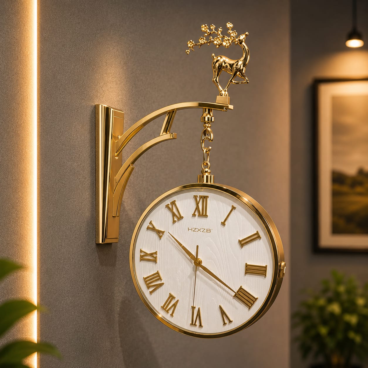 Vintage Dual Dial Hanging Clock – Ornate Antler Crest