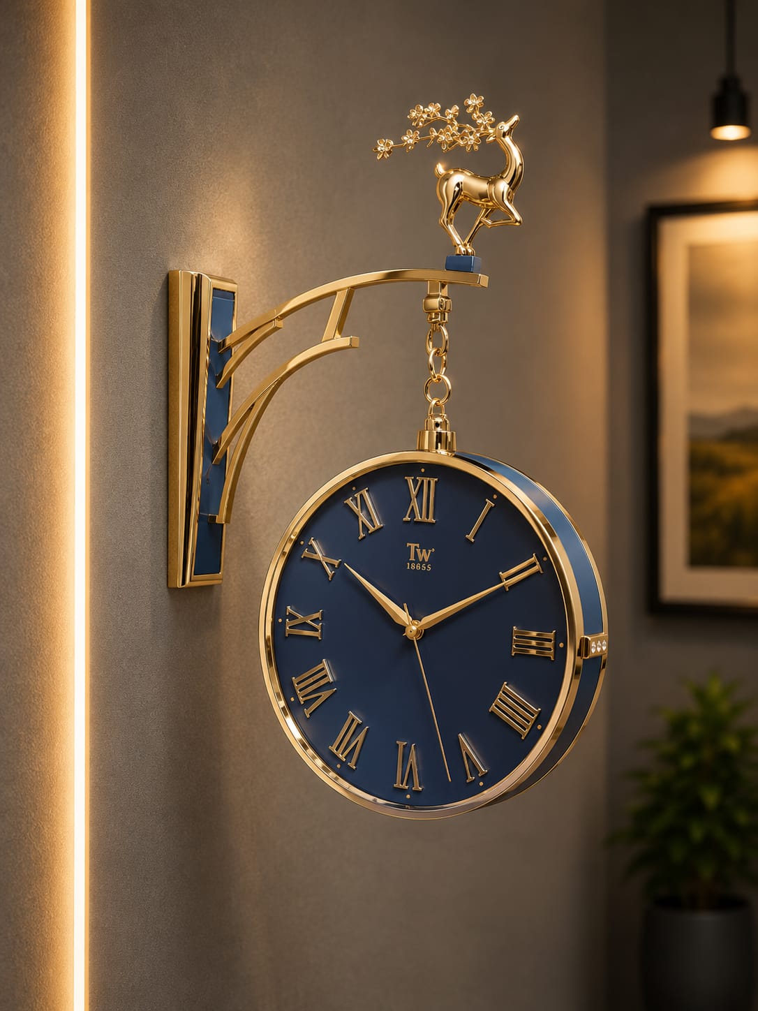 Vintage Dual Dial Hanging Clock – Ornate Antler Crest