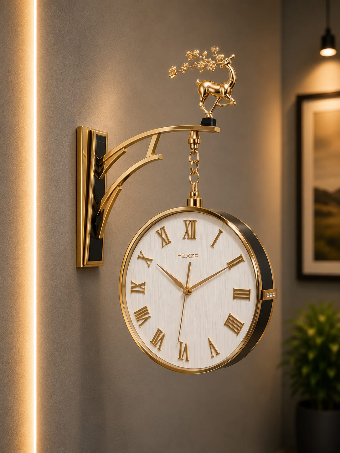 Vintage Dual Dial Hanging Clock – Ornate Antler Crest