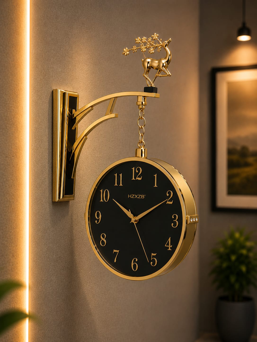Vintage Dual Dial Hanging Clock – Ornate Antler Crest