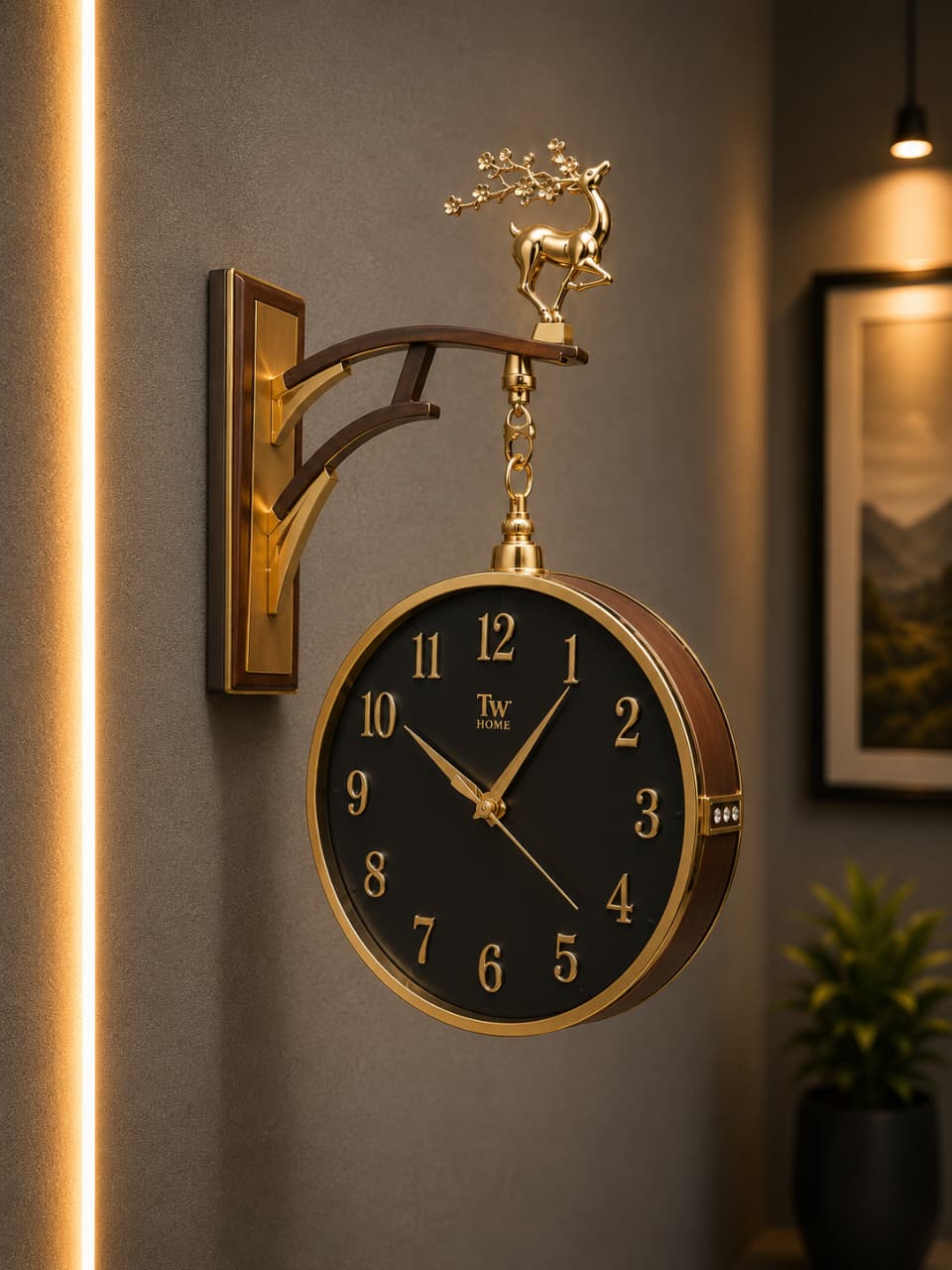 Vintage Dual Dial Hanging Clock – Ornate Antler Crest