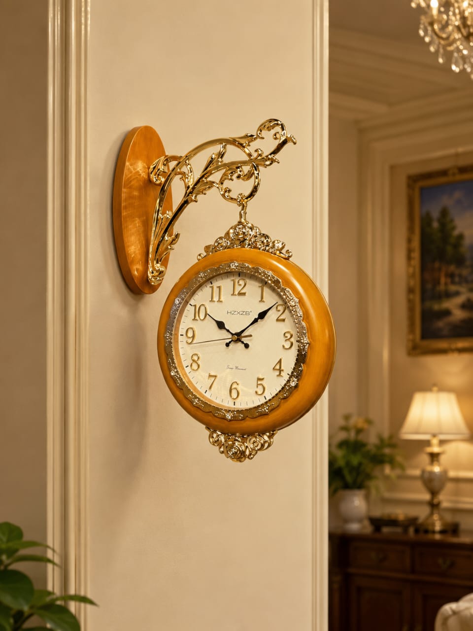 Dual Dial Hanging Wall Clock - Luxury Black & Gold Decorative Clock