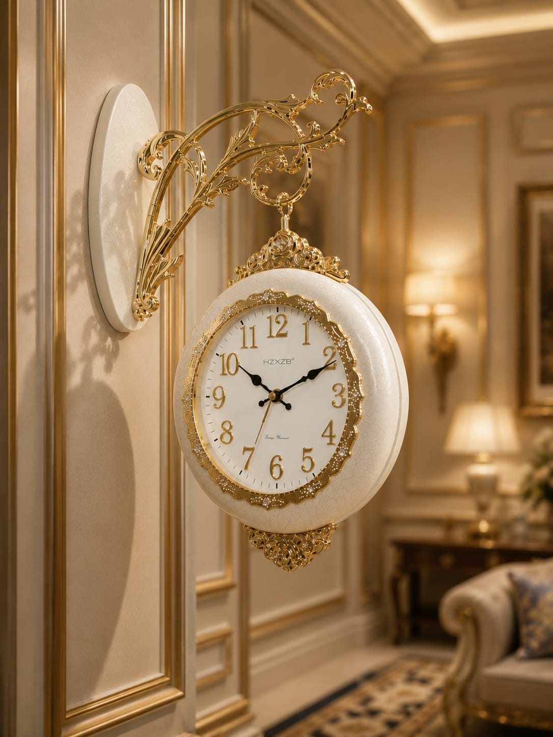 Dual Dial Hanging Wall Clock - Luxury Black & Gold Decorative Clock