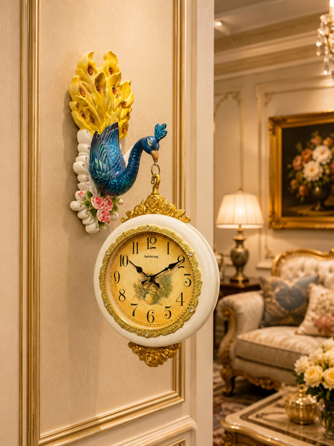 Dual Dial Deer Hanging Wall Clock - Luxury Vintage Decorative Clock
