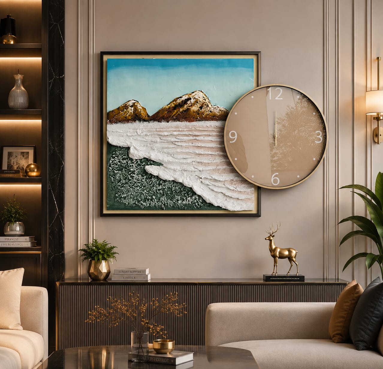 Luxury 3D Wall Clock Painting | Premium Mountain Landscape Wall Art