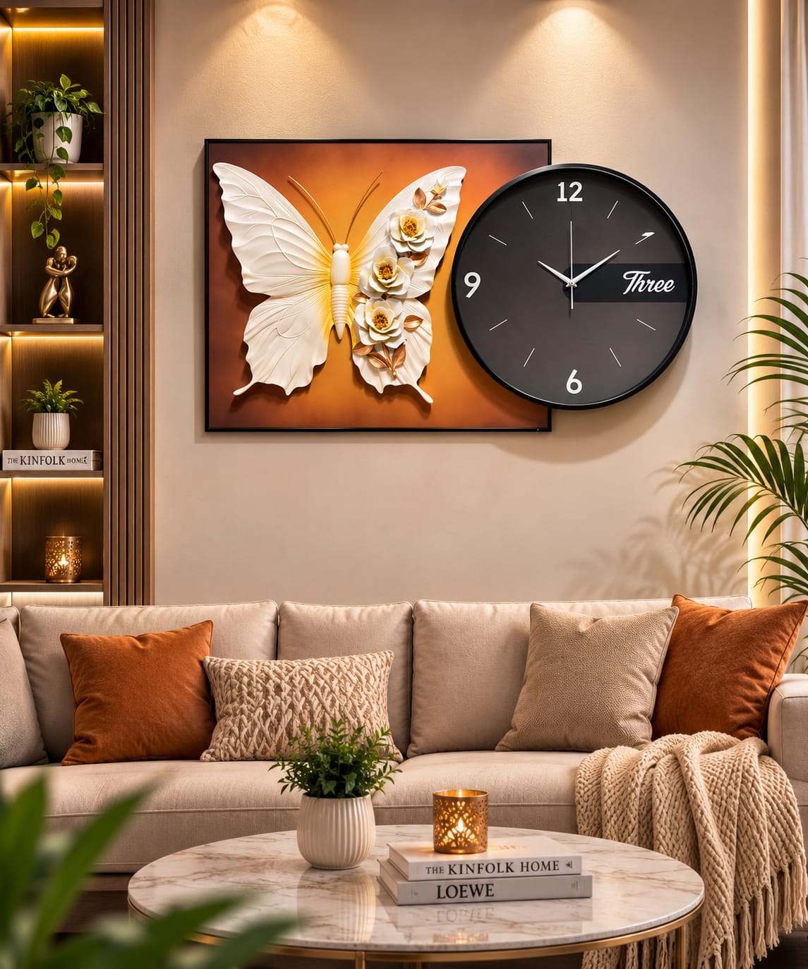 3D Turquoise Floral Wall Clock Painting - Luxury Statement Decor