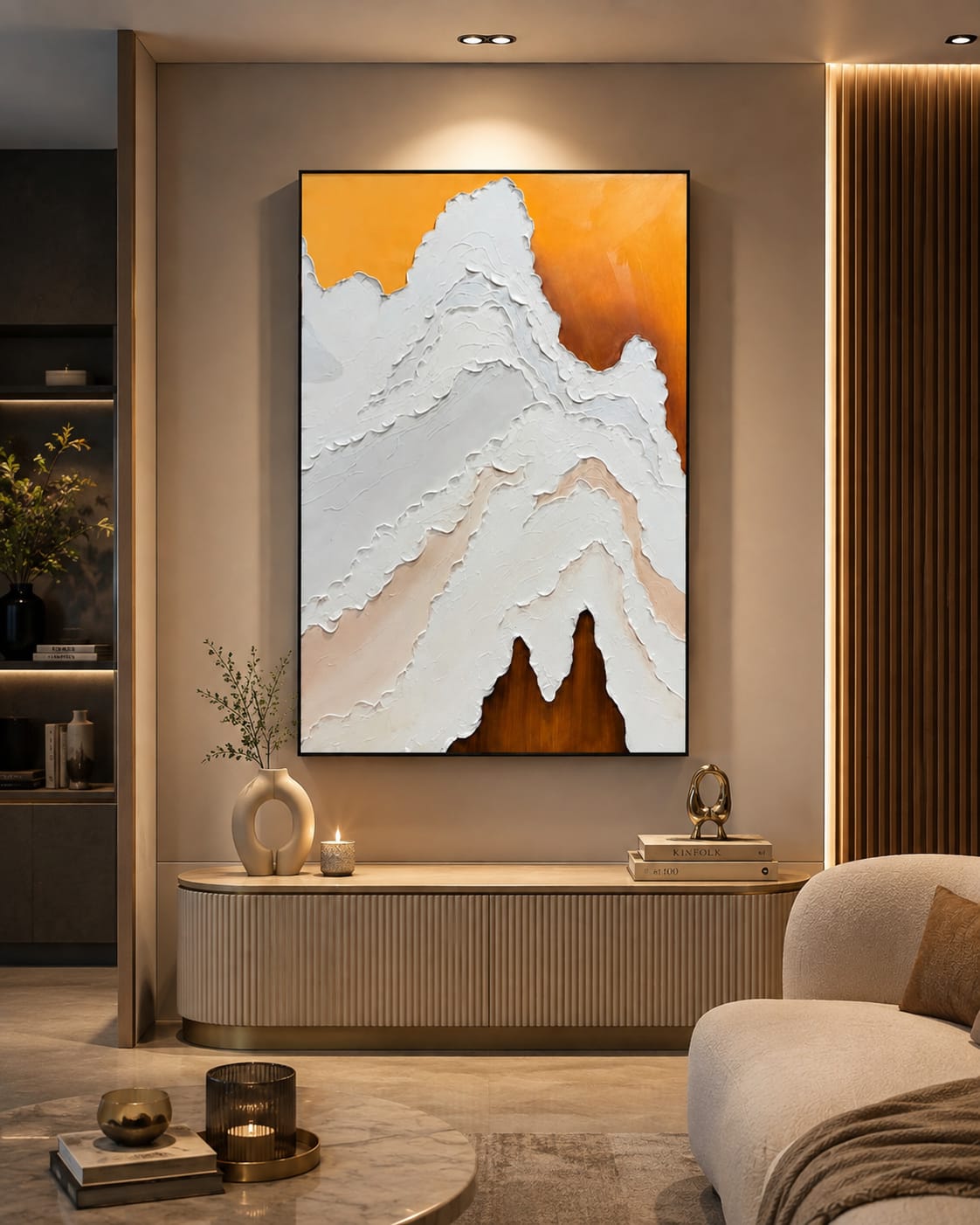 3D Handmade Ocean Waves Wall Painting with Metal Frame - Luxury Coastal Decor