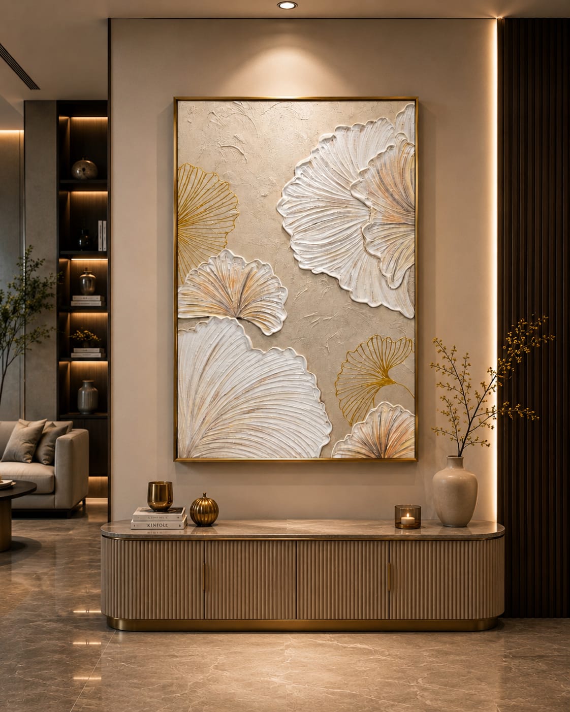 3D Handmade Ocean Waves Wall Painting with Metal Frame - Luxury Coastal Decor