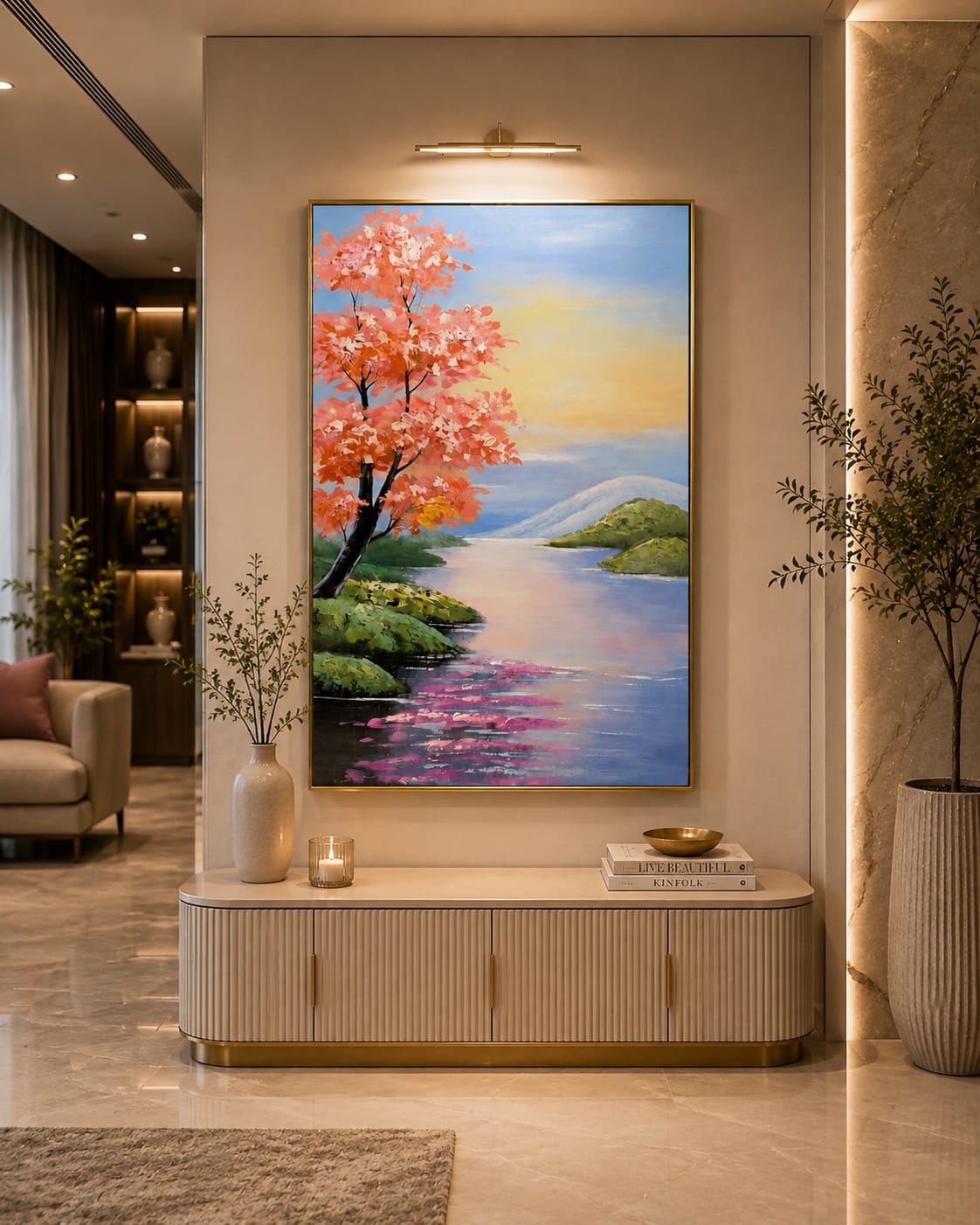 3D Handmade Ocean Waves Wall Painting with Metal Frame - Luxury Coastal Decor