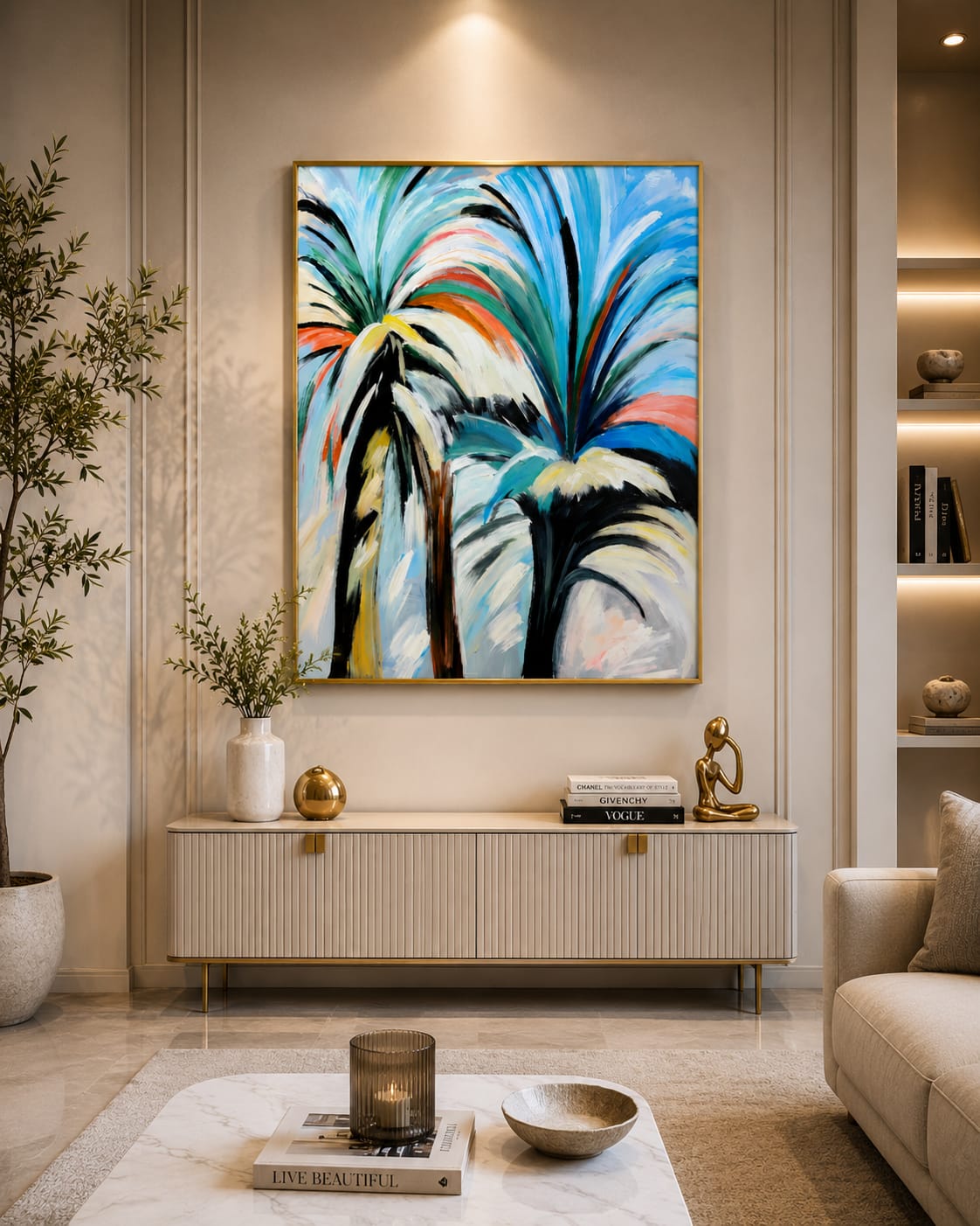 3D Handmade Abstract Palm Wall Painting with Metal Frame