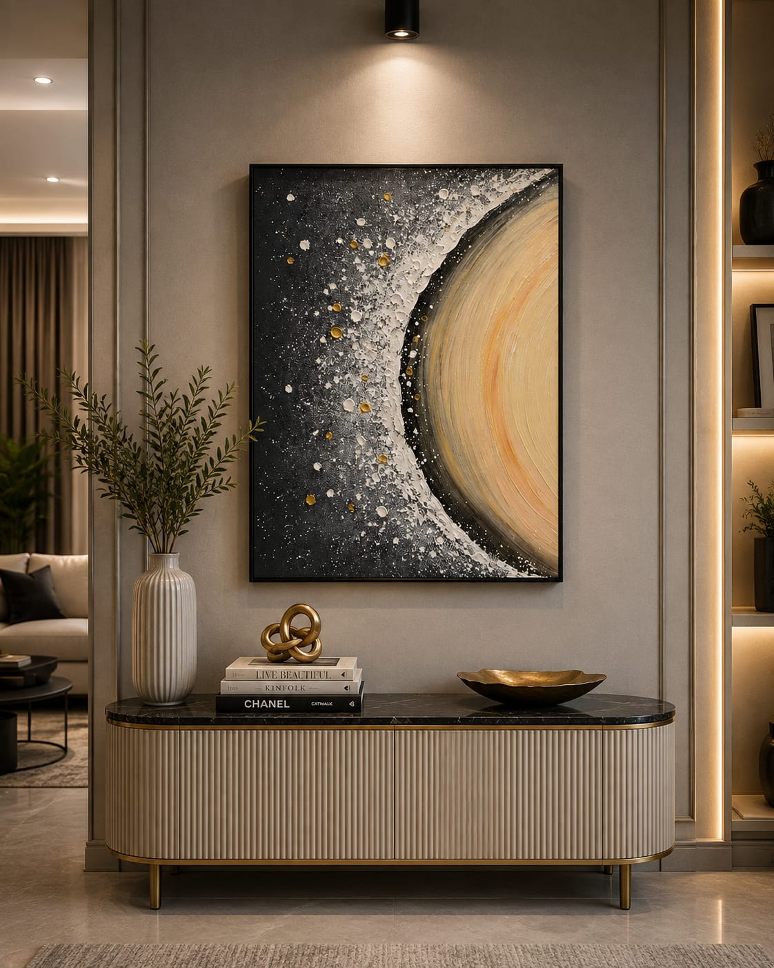 3D Handmade Abstract Palm Wall Painting with Metal Frame