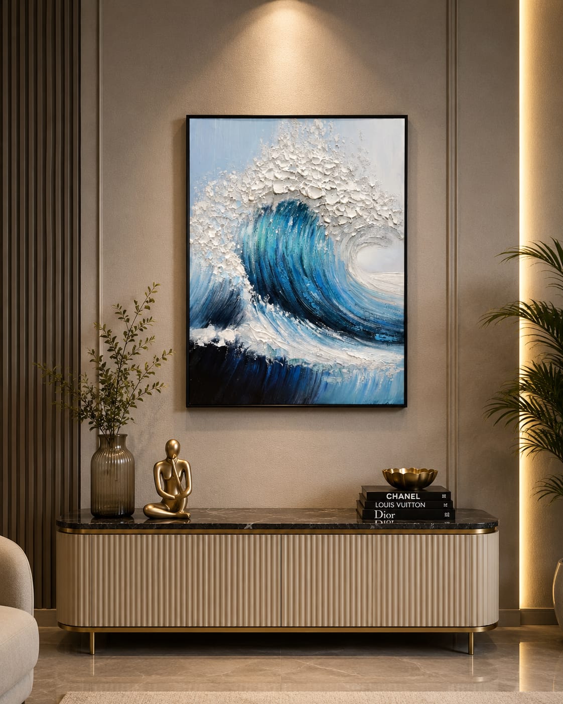3D Handmade Abstract Palm Wall Painting with Metal Frame