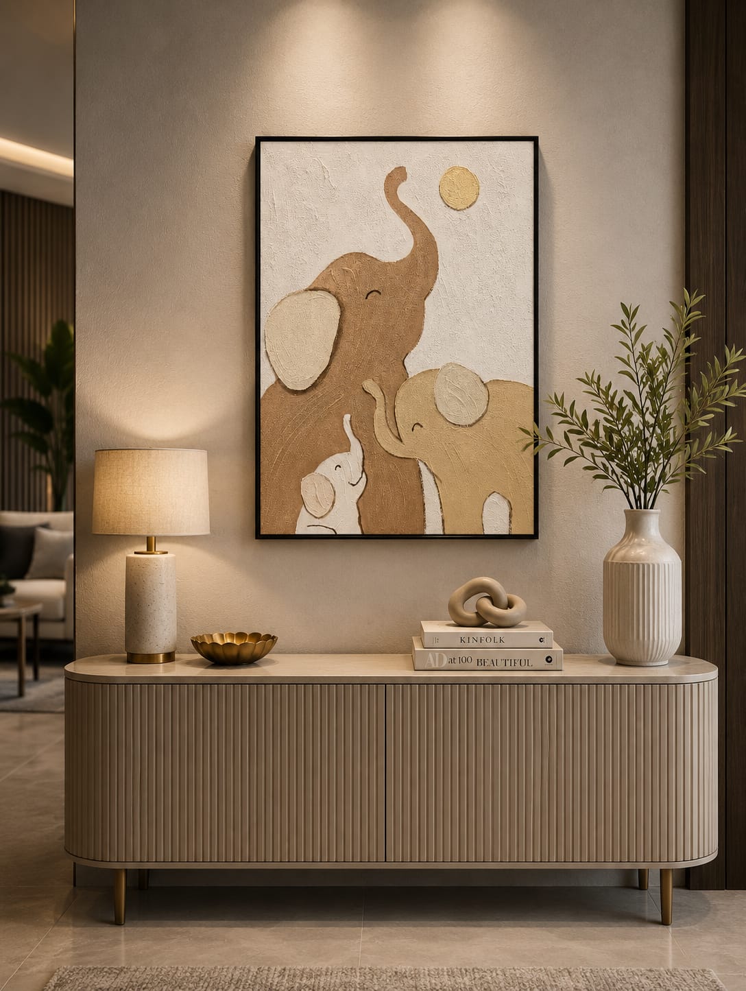 3D Handmade Abstract Palm Wall Painting with Metal Frame