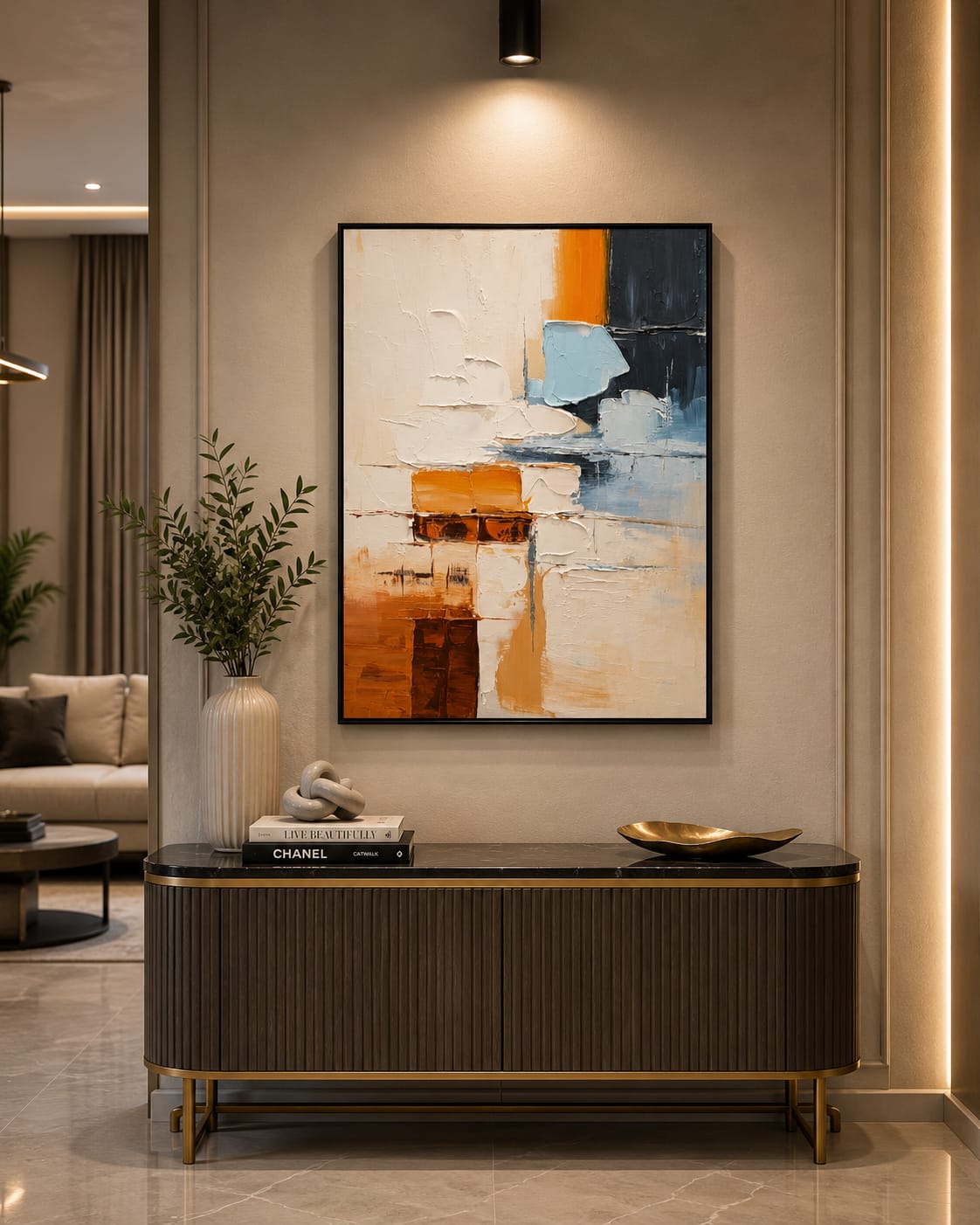 3D Handmade Abstract Palm Wall Painting with Metal Frame