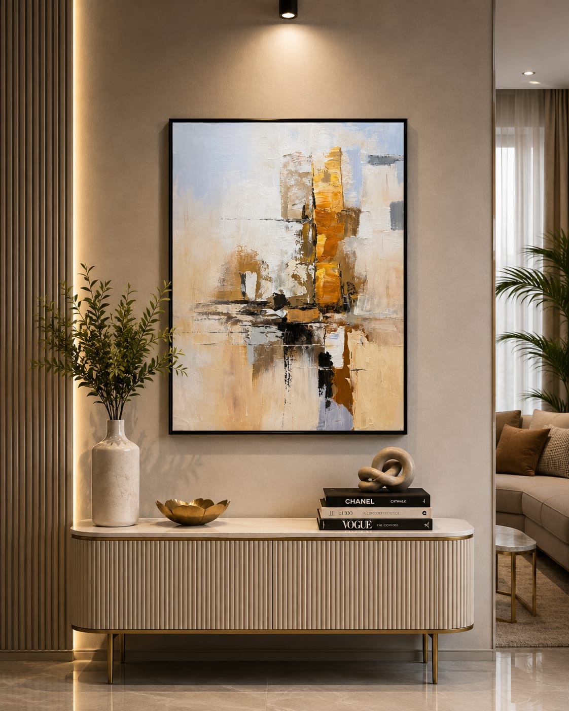 3D Handmade Abstract Palm Wall Painting with Metal Frame
