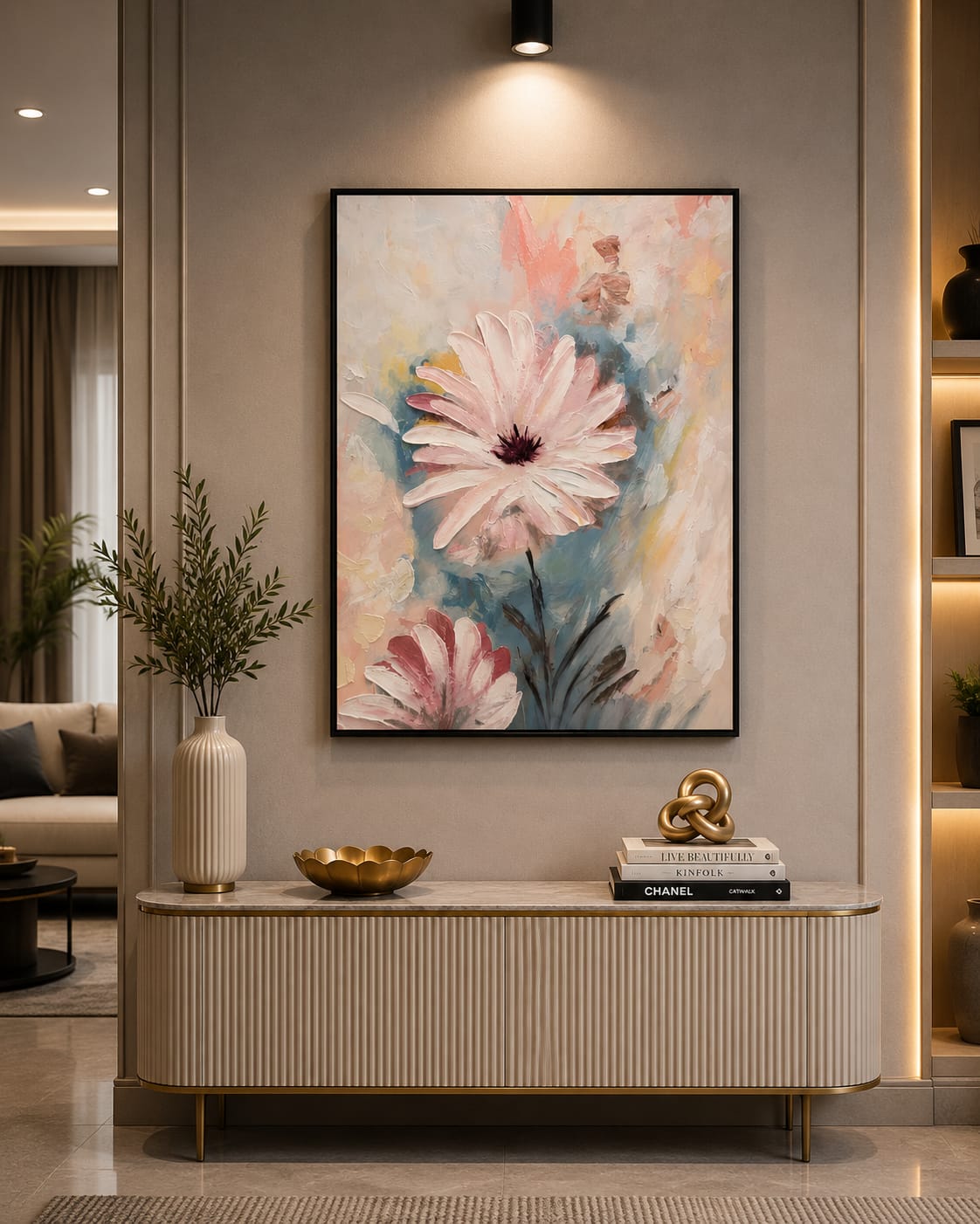 3D Handmade Abstract Palm Wall Painting with Metal Frame