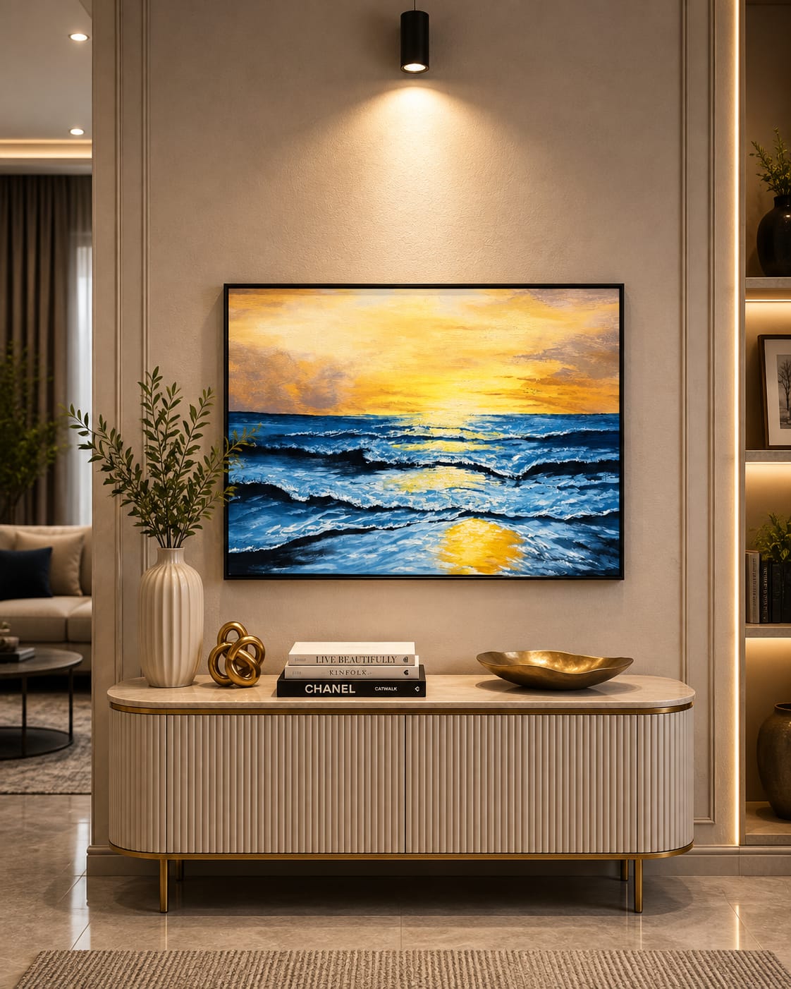 3D Handmade Abstract Palm Wall Painting with Metal Frame