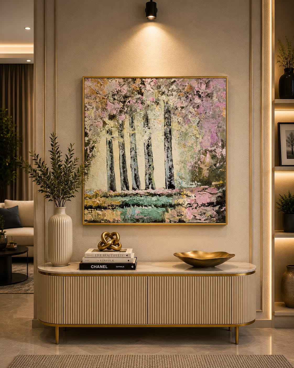 Golden Blue Ocean 3D Handmade Wall Painting with Metal Frame