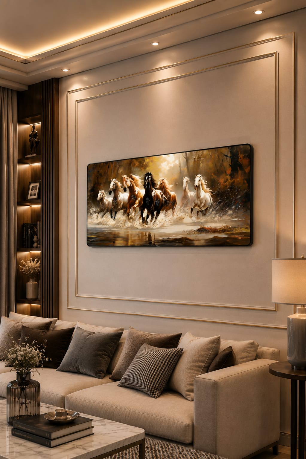 7 Running Horses Crystal Painting with Metal Frame