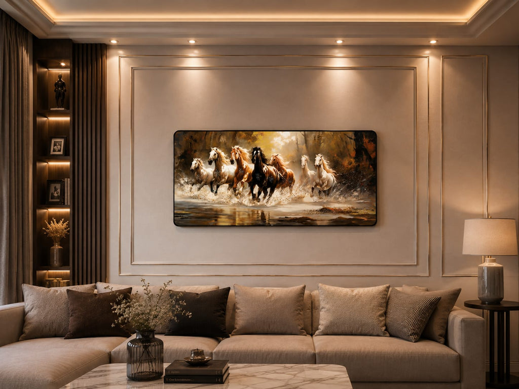 7 Running Horses Crystal Painting with Metal Frame