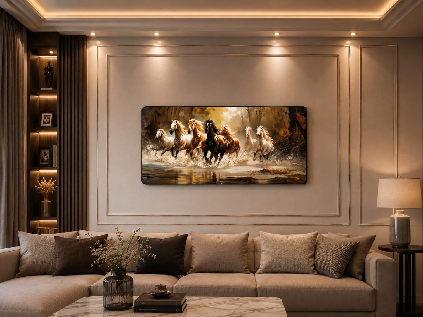 7 Running Horses Crystal Painting with Metal Frame