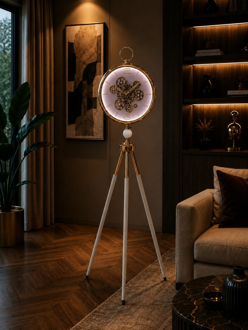 Luxury LED Tripod Floor Clock – Modern Decorative Standing Clock