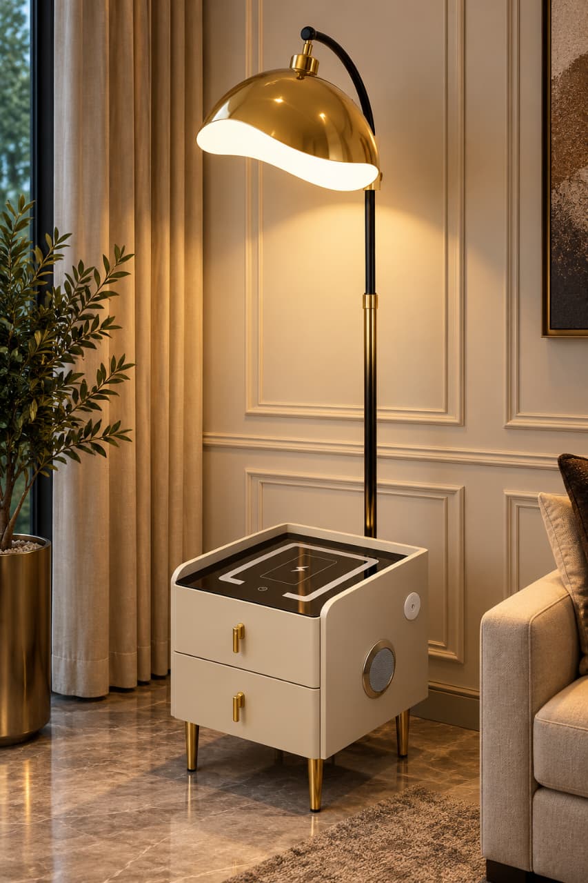 Luxury 4-in-1 Table Lamp with Drawer, Bluetooth Speaker & Wireless Charging