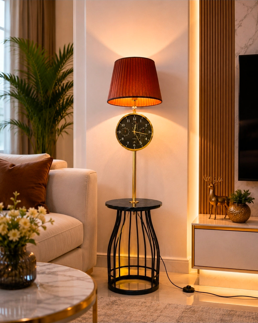 Luxury Floor Table Lamp with Decorative Clock