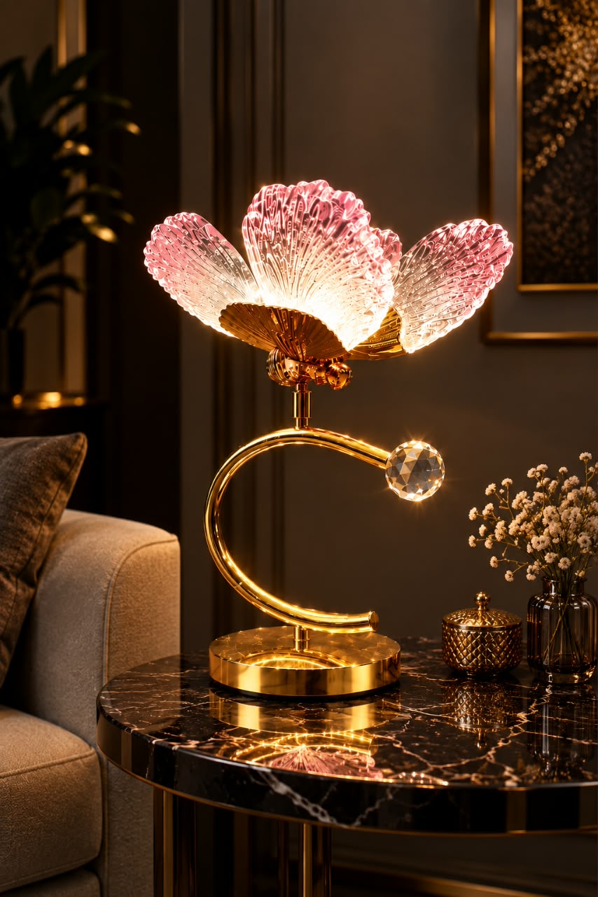 Luxury Crystal Flower LED Table Lamp with Clock