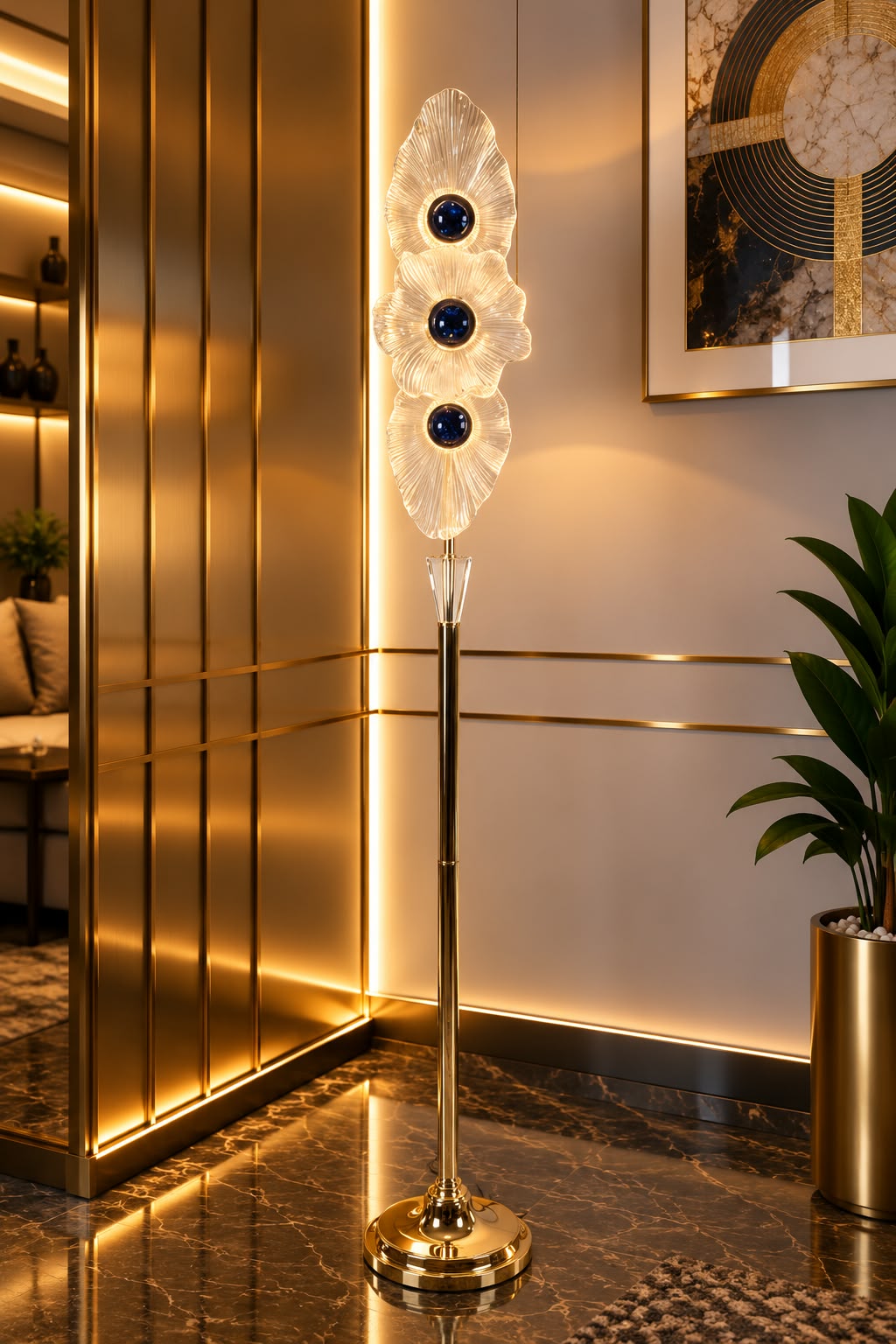 Luxury Triple Flower Crystal Floor Lamp