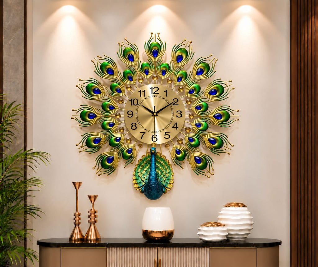 🦚 Imported Peacock Wall Clock Royal Golden Elegance ✨