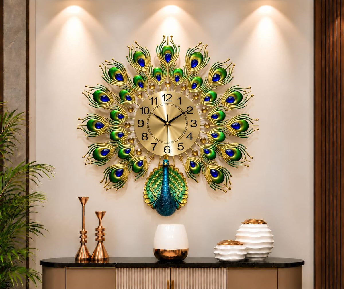 🦚 Imported Peacock Wall Clock Royal Golden Elegance ✨