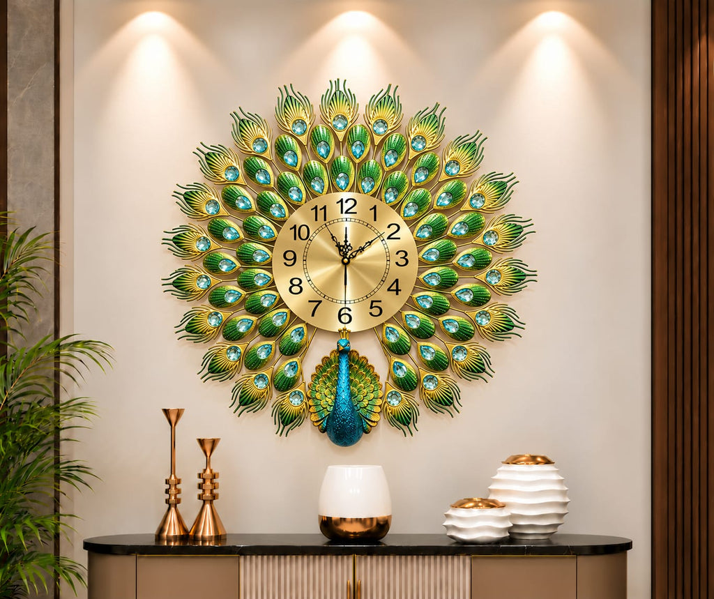 🦚 Imported Peacock Wall Clock Premium Golden & Green Design ✨