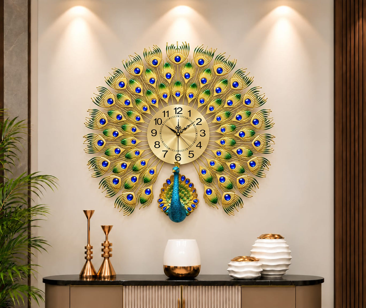 🦚 Imported Peacock Wall Clock Elegant Golden Luxury Design ✨