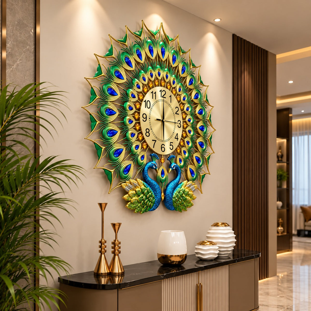🦚 Imported Royal Peacock Wall Clock Premium Luxury Décor ✨