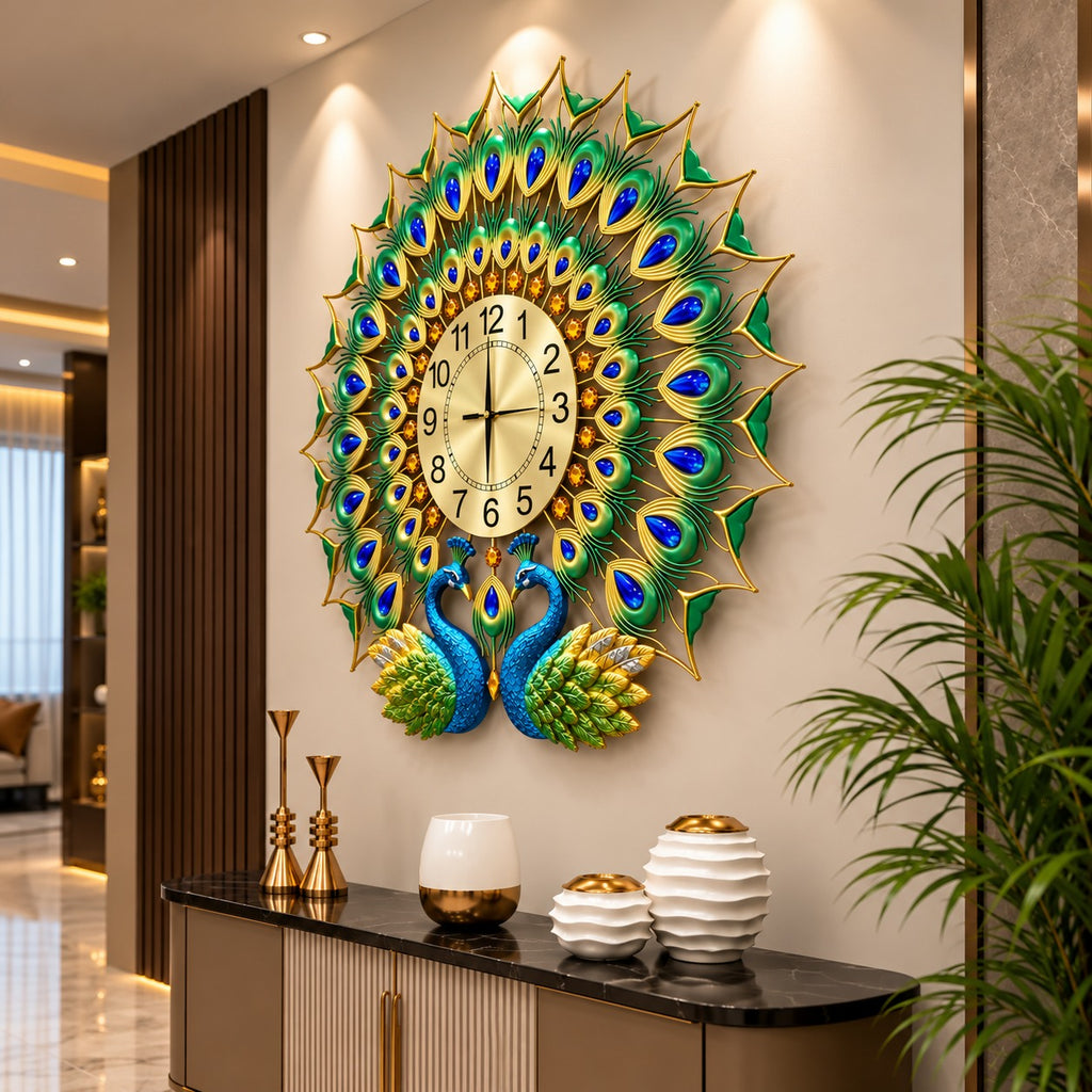 🦚 Imported Royal Peacock Wall Clock Premium Luxury Décor ✨