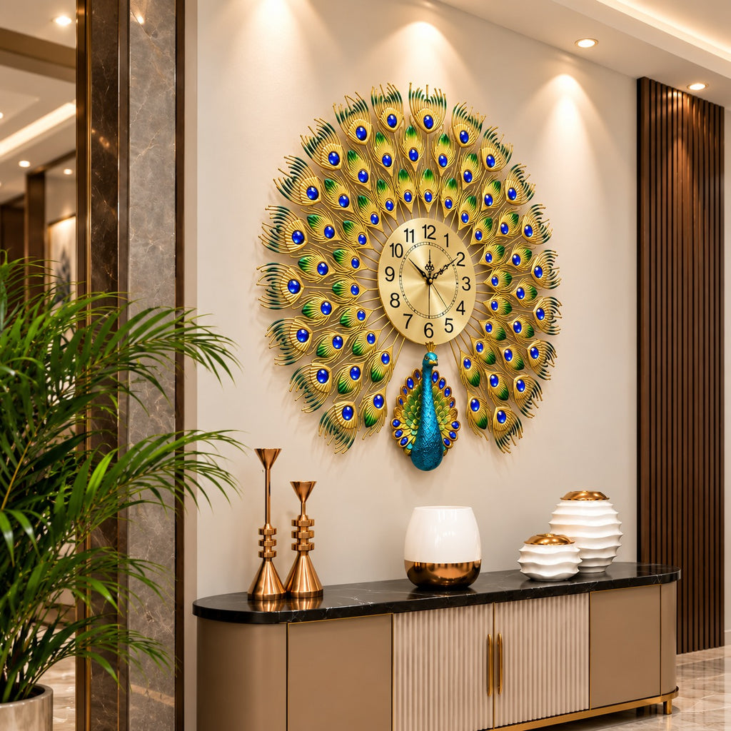 🦚 Imported Peacock Wall Clock Elegant Golden Luxury Design ✨