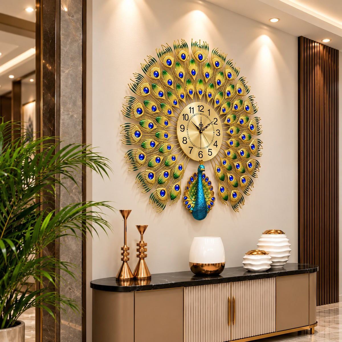 🦚 Imported Peacock Wall Clock Elegant Golden Luxury Design ✨